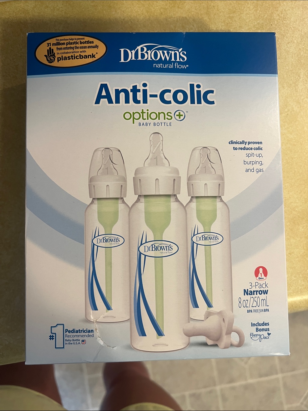 Dr. Brown's Anti-Colic Options+ Baby Bottle 3-Pack - White/Green